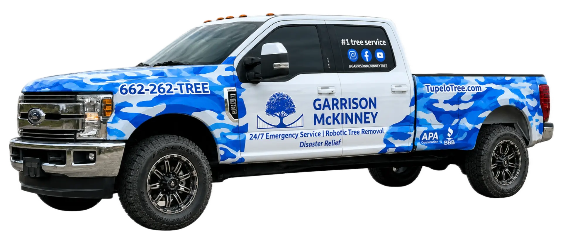 Garrison McKinney branded crew truck serving Columbus and Lowndes County